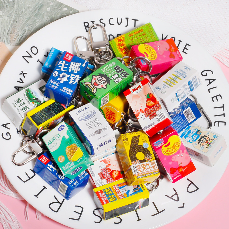 Simulated Yogurt Drink Keychain Fruit Mini School Bag Personalized Jewelry Classmate Bestie Gift Creative Pendant