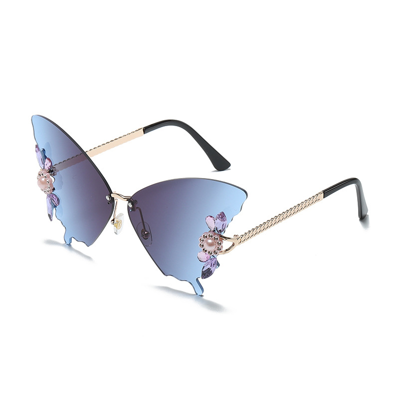Gafas de sol para mujer de fiesta con forma de mariposa y diamantes incrustados, marco grande, moda y tendencia para street style, nuevo modelo europeo/americano transfronterizo.