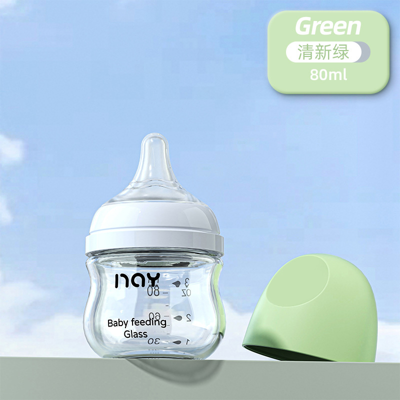 Nuoai botella de vidrio bebé recién nacido calibre ancho anti-flatulencia anti-ahogamiento fabricante de biberones recién nacidos en stock
