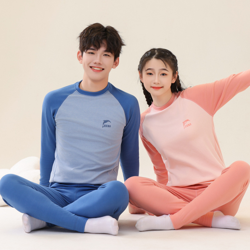 Teenagers' Middle and Big Children's Autumn Clothes and Pants suit Boys' and Boys' Sanding Thermal Underwear Children's Winter Base Pajamas