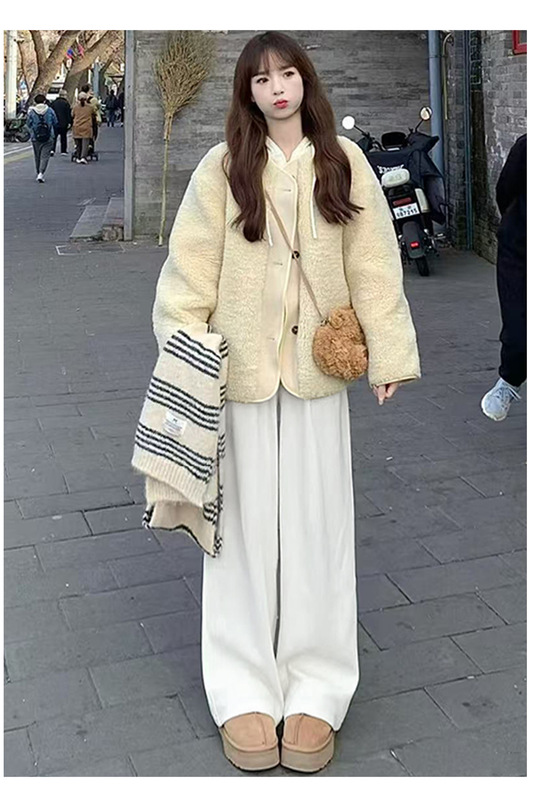 复古咖色灯芯绒阔腿裤女秋冬新款高腰显瘦直筒休闲宽松加绒休闲裤|undefined