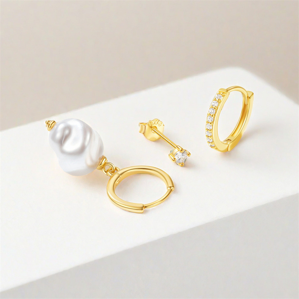 5g Weight 925 Sterling Silver Ear Needle Material Zircon Inlay Material Earrings Classification 3 Pieces Set Quantity Holiday, Daily Occasion 925 Sterling Silver Material Geometric Pattern Women's Gender Pearl, Plating, Inlay Design IG Style, Simple Style Style 3 Pieces Set 925 Sterling Silver Zircon Geometric Earrings 9