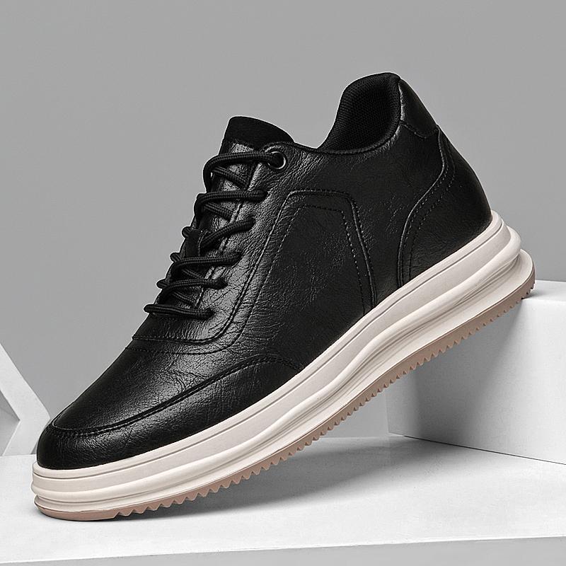 New Spring and Autumn High-Top Sneakers with Thick Soles and Internal Height Increase, Simple Men's White Shoes, Short Leather Boots for Young Men