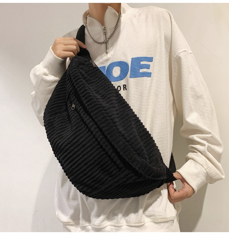 Unisex Corduroy Stripe Solid Color Basic Cloud Shape Zipper Shoulder Bag display picture 9