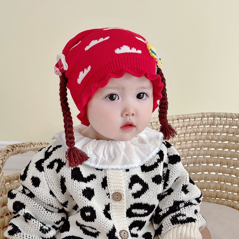 Baby's Hat Autumn and Winter Cute Super Cute Boys and Girls Cotton Thickened Baby Warm Western Style Wig Wool Hat