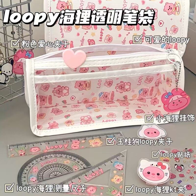 かわいいビーバー ルーピー 透明筆袋 学生 高価値 三角筆箱 大容量 痛バッグ 文具バッグ|undefined