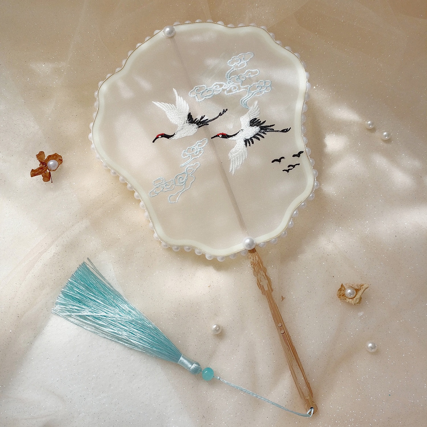 鳳冠花冠刺繡扇子繡花團扇雙面繡古裝漢服宮扇流蘇破雲扇旗袍