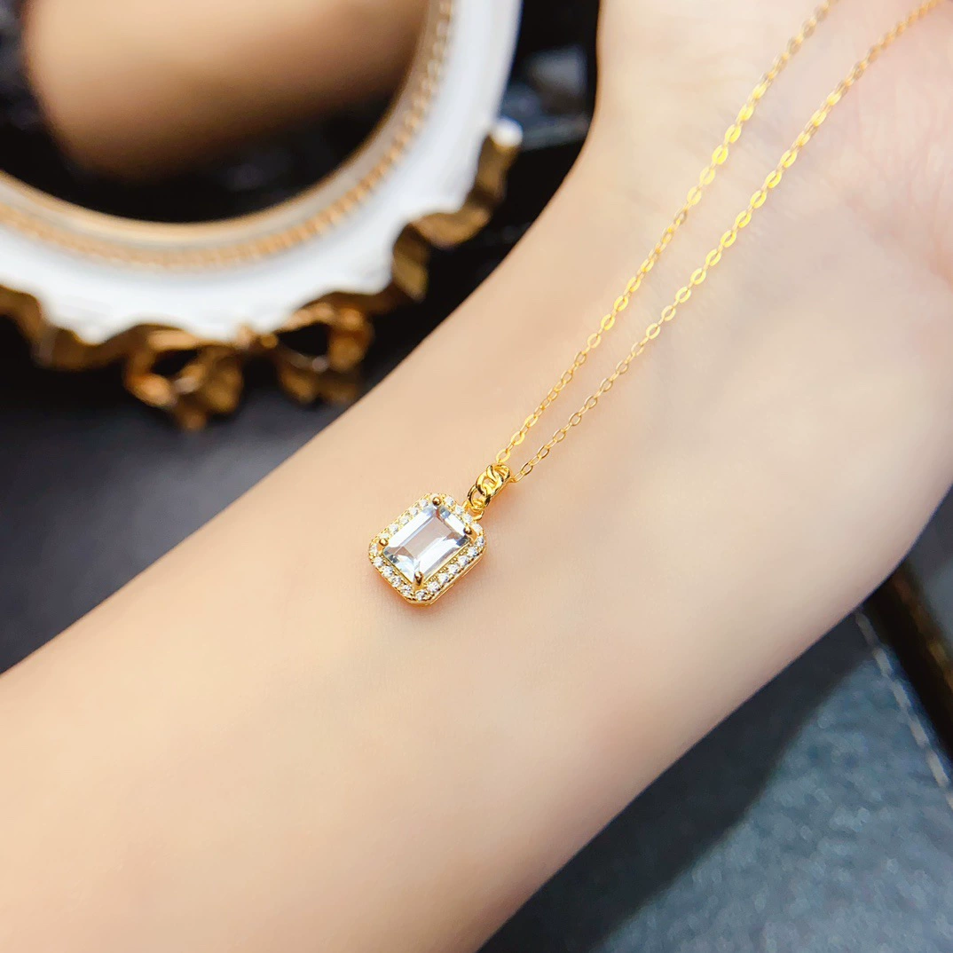 Заводская оптовая продажа натуральный топазовый кулон S925 Серебряный инкрустированный основной камень 5*7 Горячие продажи в Европе и Америке