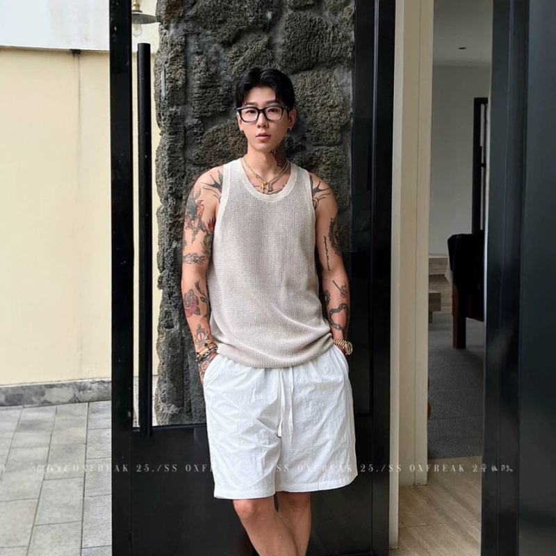 Old Money Style Mesh Hollow-Out Knit Vest for Men, Summer Thin Outerwear, Relaxed and Casual Sleeveless T-Shirt Old Money Style Mesh Hollow-Out Knit Vest for Men, Summer Thin Outerwear, Relaxed and Casual Sleeveless T-Shirt