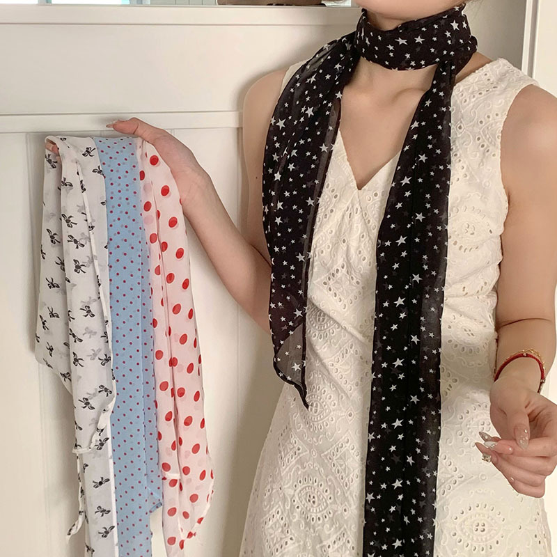 Bufanda de seda de lunares, chal, bufanda pequeña francesa multiusos, bufanda de sentido avanzado, pañuelo en la cabeza, diadema pastoral femenina de verano, cinturón decorativo