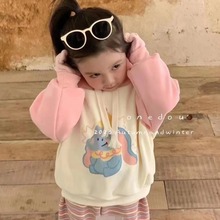 韩国童装2023秋冬季新款女童两件套宝宝卡通加绒卫衣卫裤洋气套装