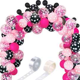 米妮米奇黑色玫红拱门气球花环米老鼠主题派对婴儿派对气球117pcs