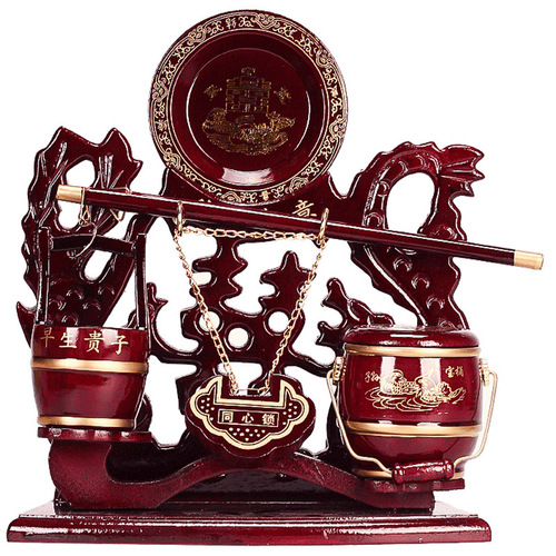 Three-piece set of solid wood mahogany color small offspring bucket set wedding toilet concentric lock dowry ornaments