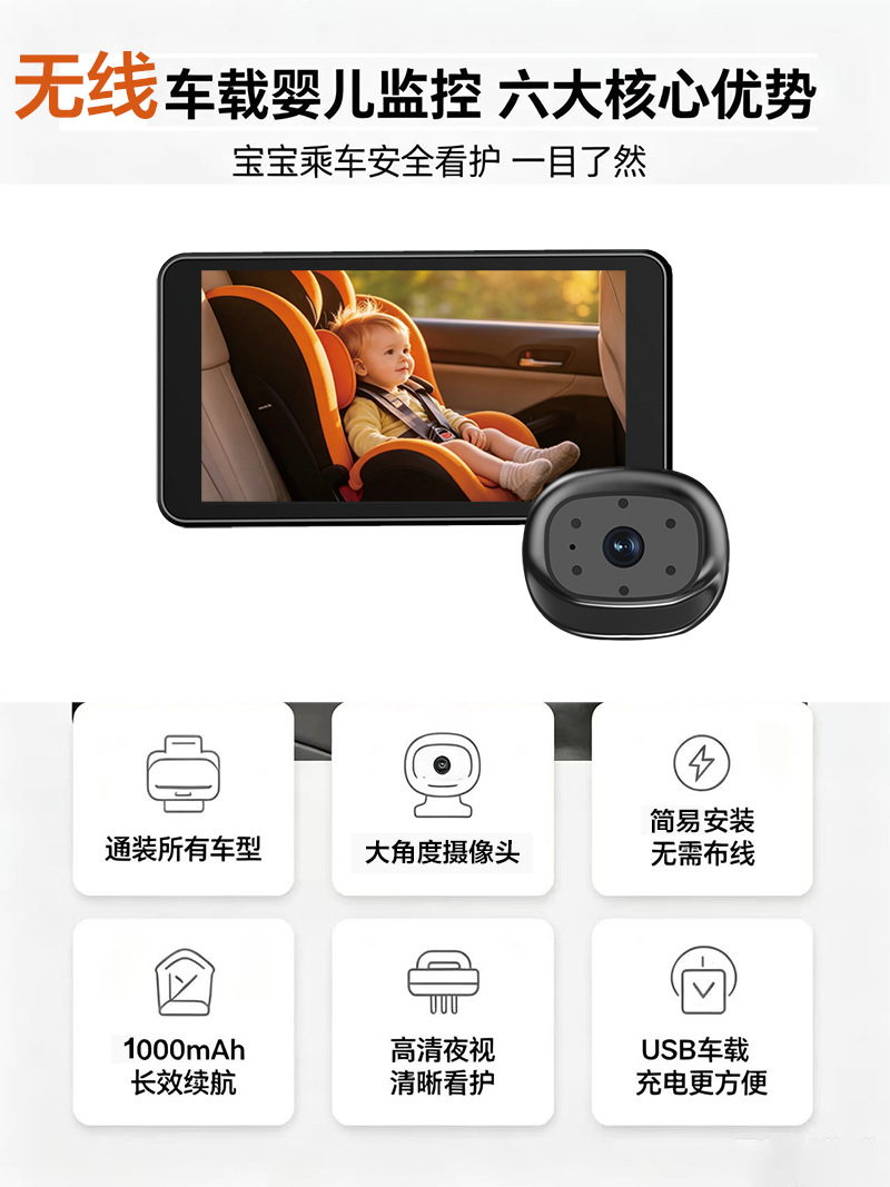 Cross-Border Wireless In-Car Baby Monitor 5inch Baby Monitor Infrared Night Vision Camera Babymonitor