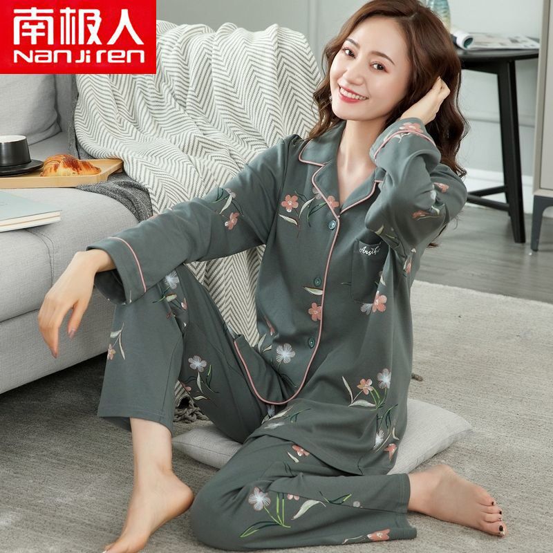 100% pijamas de algodón Primavera y otoño de las mujeres de manga larga delgada mamá de mediana edad y ancianos traje de desgaste para el hogar