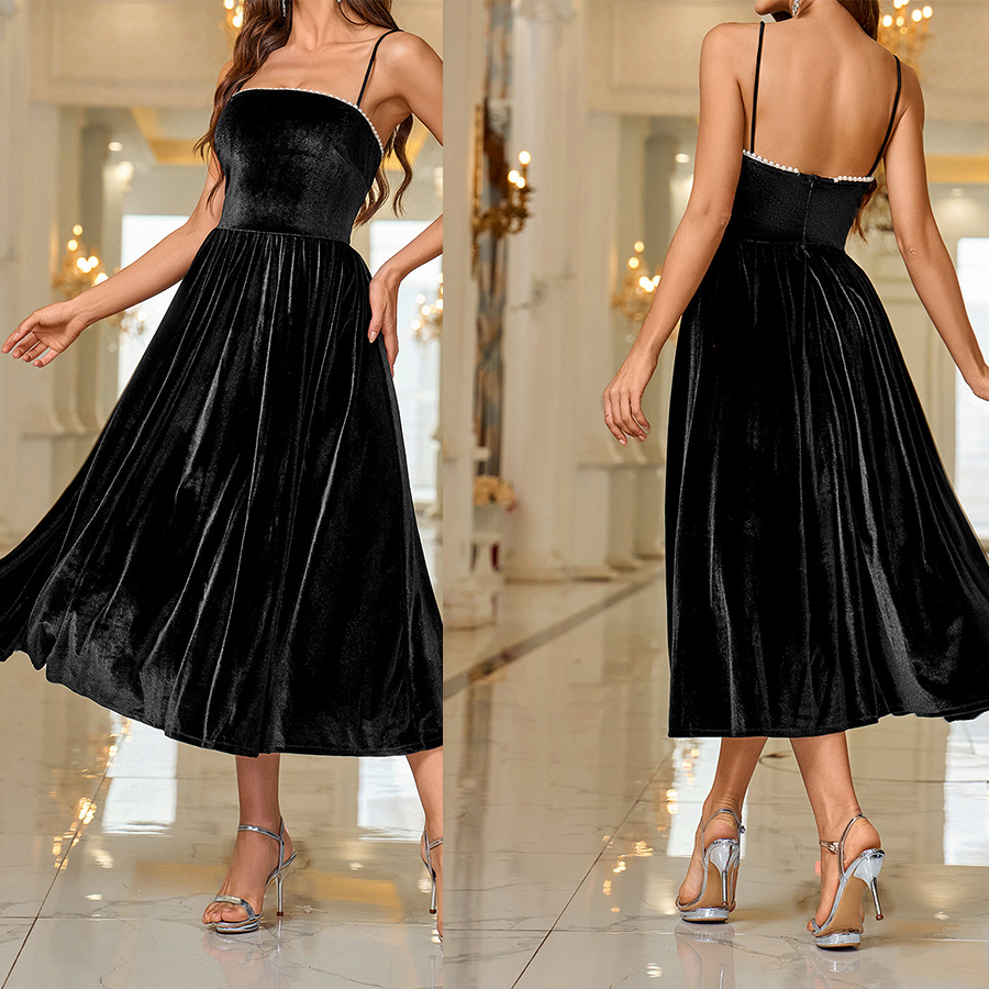 Women's Dress Slim Fit Solid Colour Elegant Evening Midi Dress_voghion.com