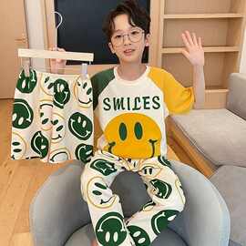 儿童睡衣男童短袖长裤中大童薄款卡通夏季三件套家居服小奶龙套装