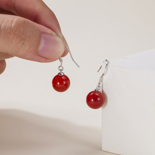 Retro high-grade natural red agate ear hook women's new national tide niche temperament eardrop ear jewelry manufacturers wholesale