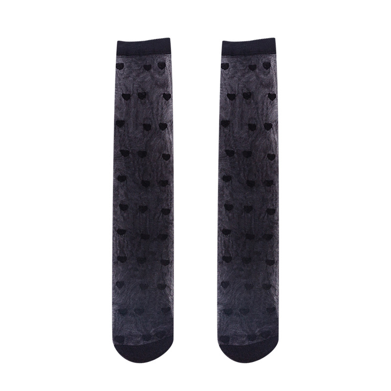 Calcetines flacos de las mujeres calcetines de verano Delgado transparente amor estudiante sexy hasta la rodilla de color sólido calcetines en blanco y negro al por mayor