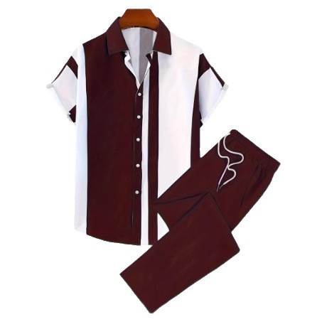 Comercio exterior ropa de moda Amazon verano nuevo estilo de hombre estilo hawaiano impresión 3D camisa de manga corta pantalón conjunto