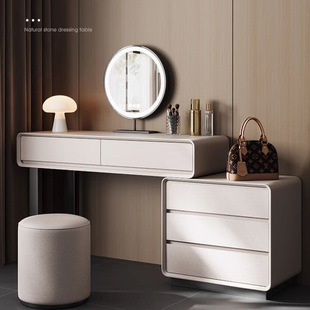 Dressing Table Solid Wood High-End Bedroom Minimalist Designer Retractable Italian Light Luxury Dressing Table and Cupboard Integrated
