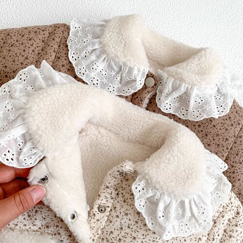 22 new ins baby girl cotton coat Korean style floral doll collar plus velvet thickened coat infant cotton coat top