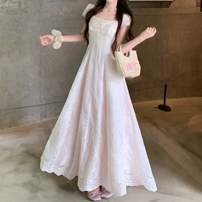 【Misty Pink Tea Party】Summer Lace Patchwork Embroidered Long A-line Dress for Women 2026 New Style Waist-Cinching Dress Trendy 【Misty Pink Tea Party】Summer Lace Patchwork Embroidered Long A-line Dress for Women 2026 New Style Waist-Cinching Dress Trendy