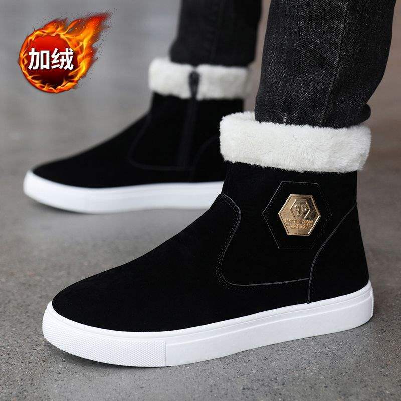 2025冬季特大码雪地靴男士潮流短靴加绒保暖棉靴时尚百搭高帮鞋男