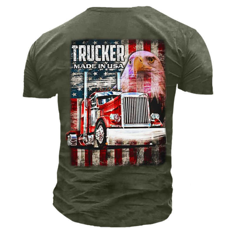 Foreign Trade European and American Summer European Size Round Neck Men's National Flag Truck Print Pattern Short-Sleeved Casual Top T-Shirt