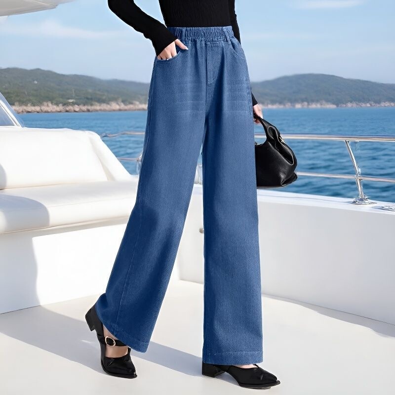 2026 Spring/Summer New High-Waisted Elastic Wide-Leg Jeans Loose Plus Size Slimming and Flattering Mom Straight-Leg Pants 2026 Spring/Summer New High-Waisted Elastic Wide-Leg Jeans Loose Plus Size Slimming and Flattering Mom Straight-Leg Pants