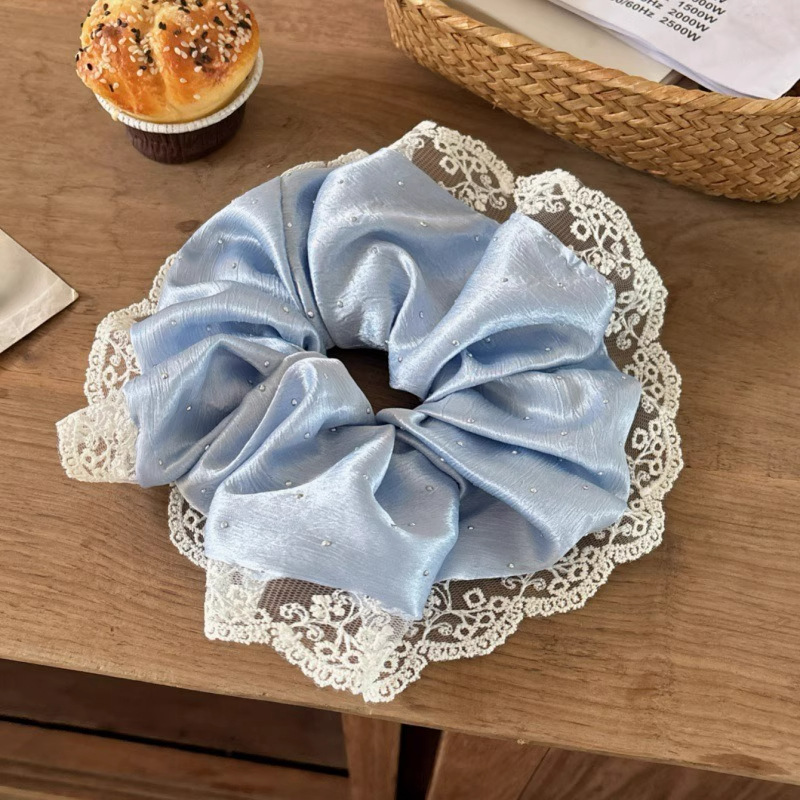 Primavera y verano, esbeltas nubes de color crema francesa de alta calidad, lazo para el cabello grande, cola de caballo, lazo de intestino grueso, tocado, flor para la cabeza