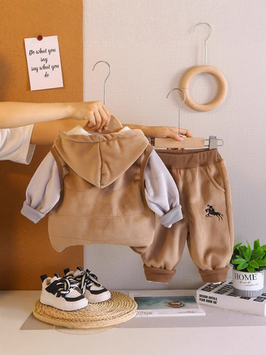 Children's wear boys and girls with cashmere cartoon three-piece set 25 winter new products baby vest children clothes trendy Kids