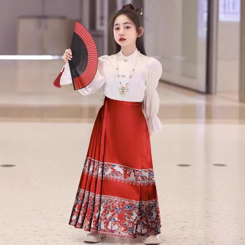 Hanfu Children's Set 2025 Spring and Autumn Parent-Child Mamian Skirt Spring Set Traditional Chinese Style Hanfu Dress