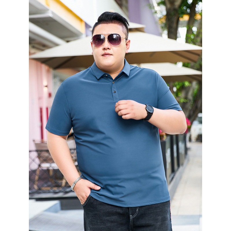 Verano hielo gordo hombre camiseta de manga corta para hombres ganancia de peso polo camiseta gordo tamaño grande suelto media manga grande