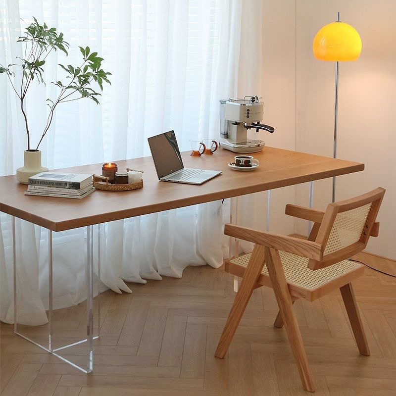 Mesa de comedor de madera maciza nórdica para el hogar pequeño apartamento acrílico levitado banco de trabajo de tira larga estudio escritorio de computadora simple contra la pared