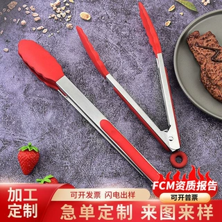 硅胶食物夹 不锈钢面包夹烘焙烧烤夹食品牛排夹野外BBQ夹厂家定制