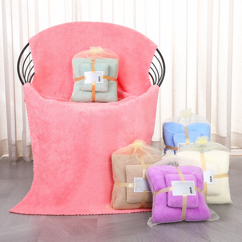 Spot wholesale coral fleece towel bath towel mother and child set thickened absorbent bath towel wedding gift with hand gift