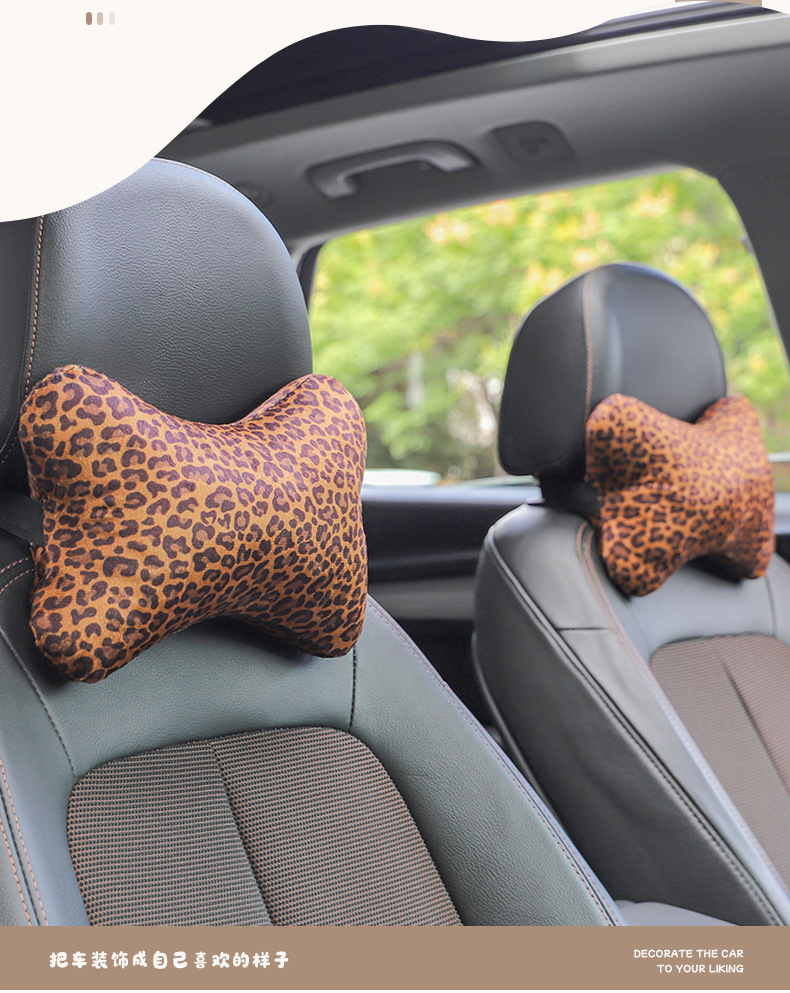 Car Headrest Neck Pillow, Car Seat Cushion, Leopard Print Car Decoration, Car Interior Accessories, Car Pillow, Cross-Border New Product