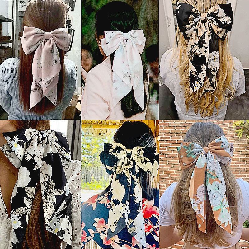 Foreign Trade Hot Selling Adult Retro Printed Large Ribbon Bowknot Barrettes Korean Style Elegant Back Head Spring Clip For Women display picture 12