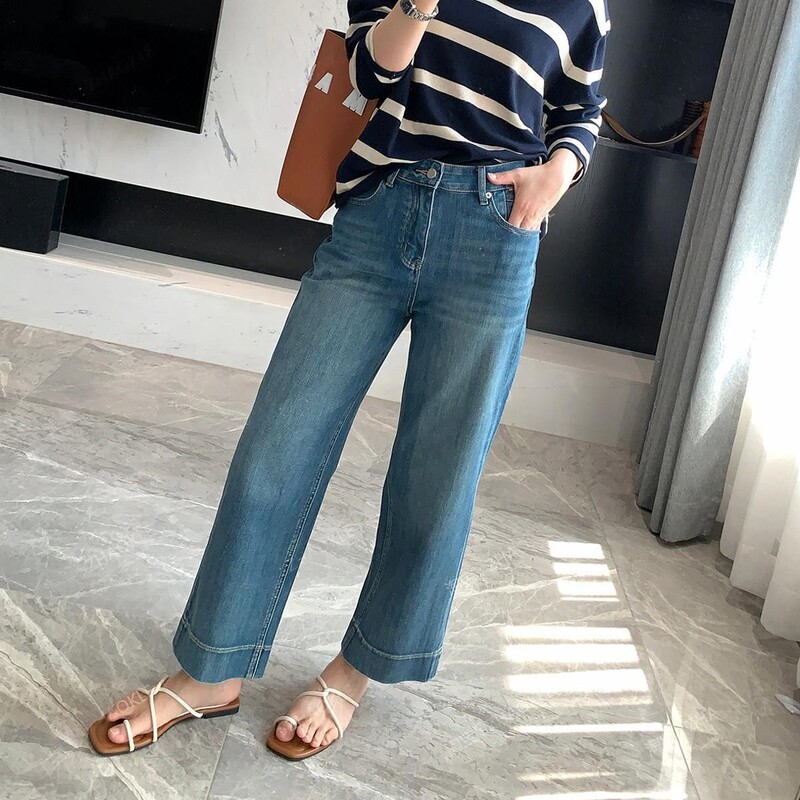 This Issue Is a Must-Have! Four-Way Stretch High-Waisted Cropped Jeans for Women, 2026 Spring Style, Loose Fit, Slimming, Wide-Leg Straight Pants