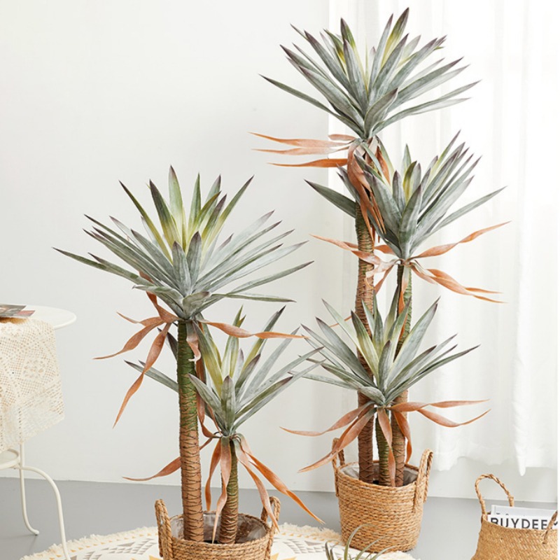 Plantas verdes, plantas artificiales en maceta de hierro holandés, decoración grande para sala de estar, plantas falsas, árboles artificiales, paisajismo, árboles decorativos de agave