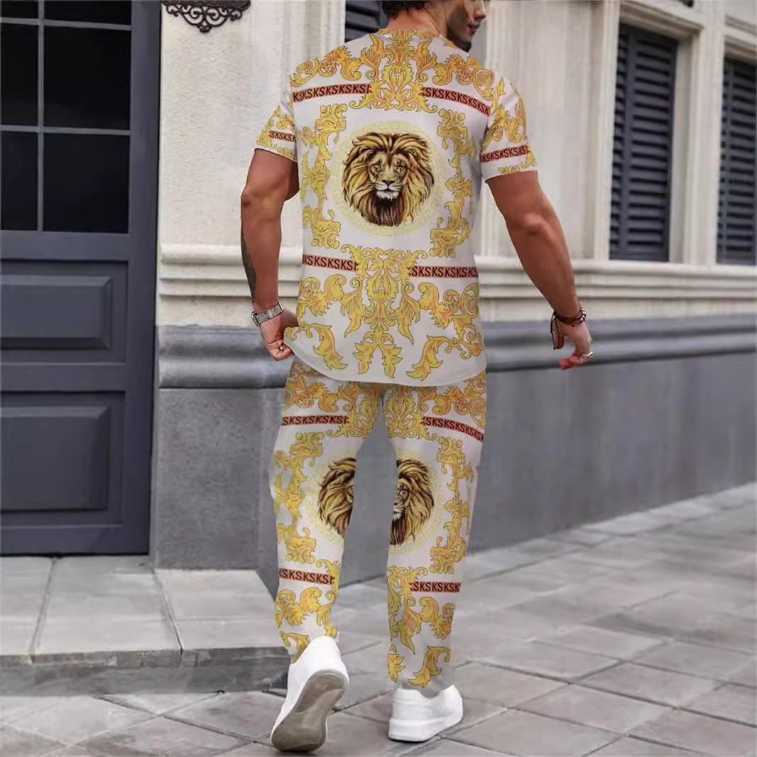 Pantalones de camiseta de manga corta de otoño europeo y americano Moda 2024 Nuevo traje suelto y cómodo de dos piezas ME13 ML4