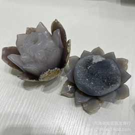 厂家批发天然水晶洞莲花摆件 玛瑙聚宝盆水晶摆件家居办