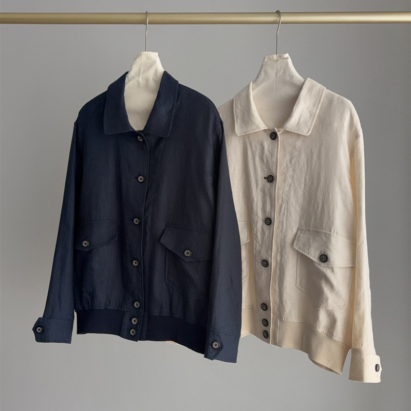 P318528Nn4.7 Early Spring New Workwear Style Old Money Style Linen Jacket, Fashionable and Versatile Casual Jacket
