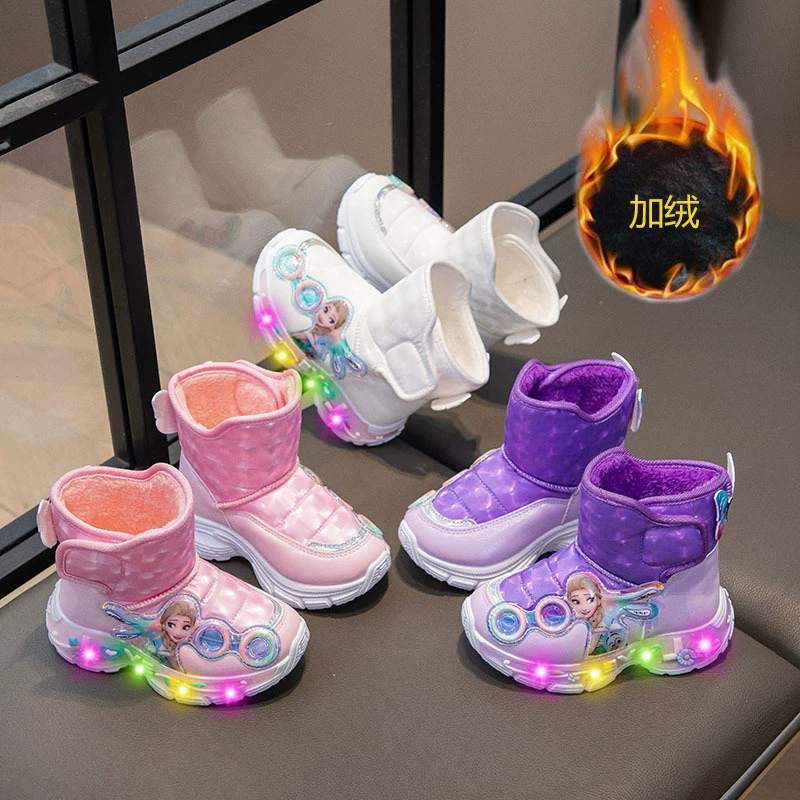 Принцесса Аиша хлопчатобумажные сапоги осенние и зимние новые мультипликационные светящиеся сапоги принцессы