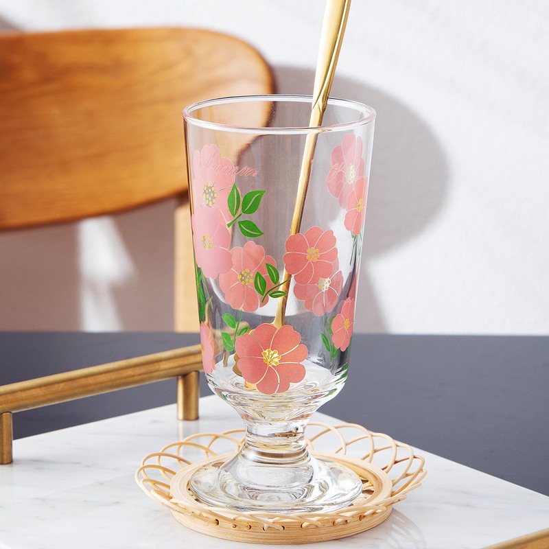 韩式ins网红复古高脚杯卡通可爱玻璃杯矮脚花卉杯子法式浪漫酒杯