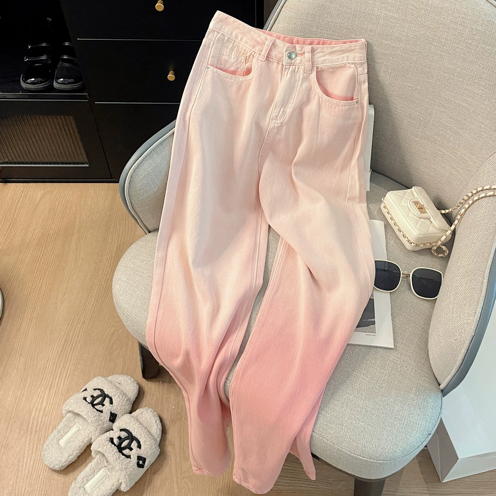 2025 весна и лето новое сокращение допамин градиент порошок с высокой талией прямой трубочки рыхлые тонкие широкие ноги