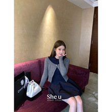 SHE U-气质字母刺绣针织衫收腰翻领毛衣(含羊毛)60833