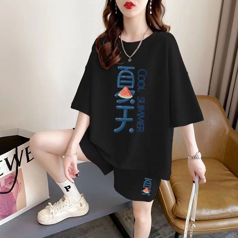 爆款大码女装套装女夏季2025新款宽松欧货棉休闲短袖短裤运动服|undefined