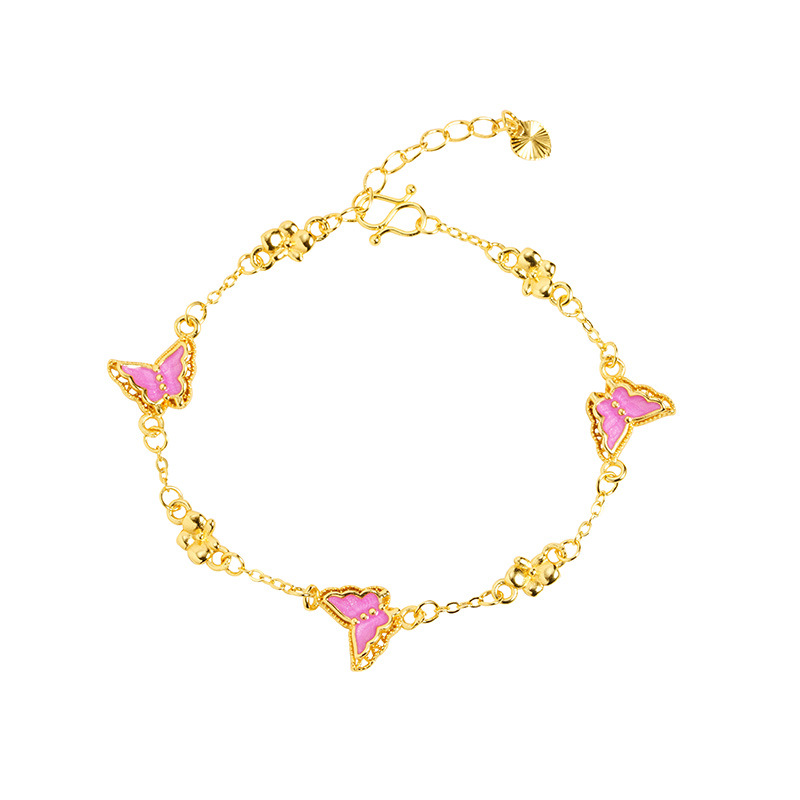 Nueva pulsera china de oro de arena vietnamita, mariposa de color esmalte, joyería de lujo ligera, joyería de alta calidad.